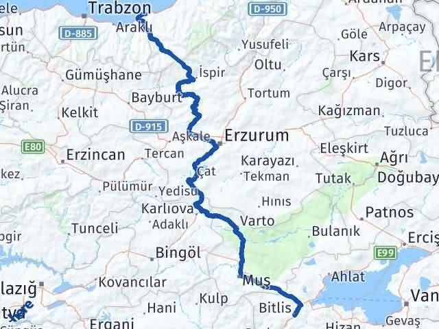 Bitlis Derepazarı Rize Arası Kaç Km - Yol Haritası