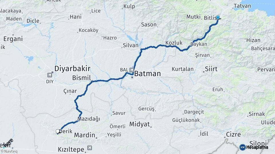 Bitlis Derik Mardin Arası Kaç Km - Yol Haritası