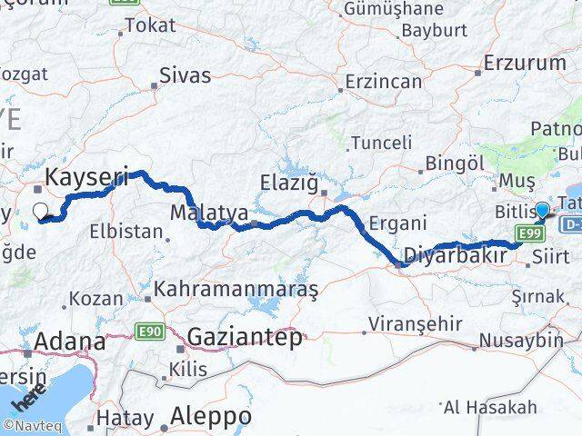 Bitlis Develi Kayseri Arası Kaç Km - Yol Haritası