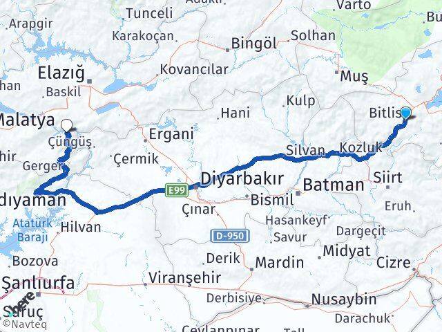 Bitlis Doğanyol Malatya Arası Kaç Km - Yol Haritası