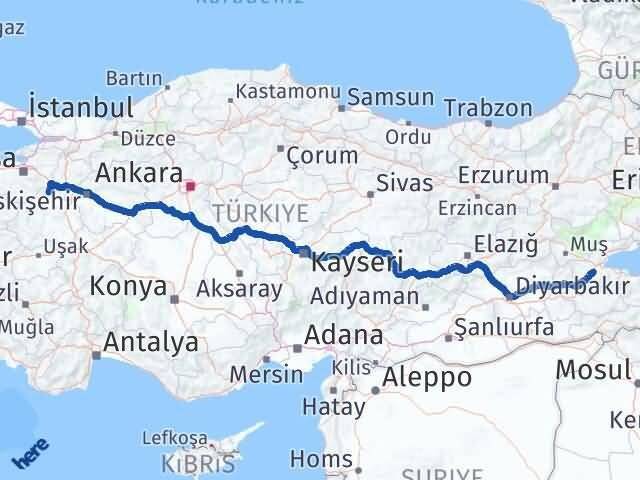 Bitlis Domaniç Kütahya Arası Kaç Km - Yol Haritası