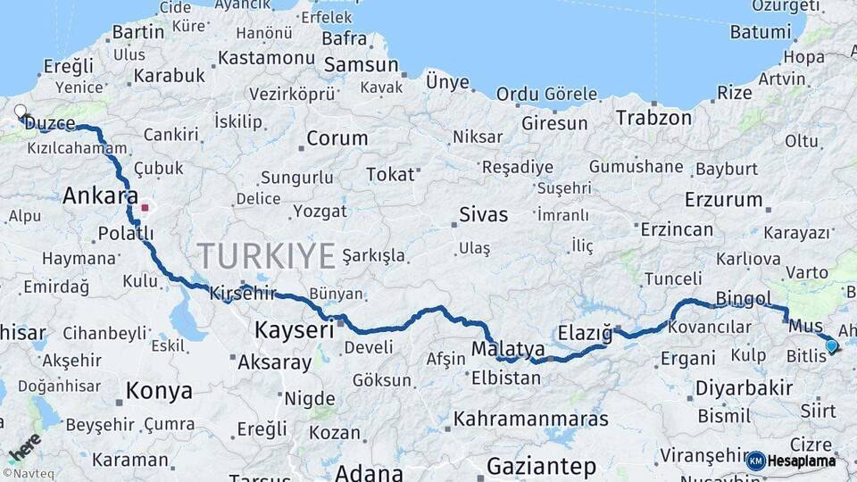 Bitlis Düzce Arası Kaç Km - Yol Haritası