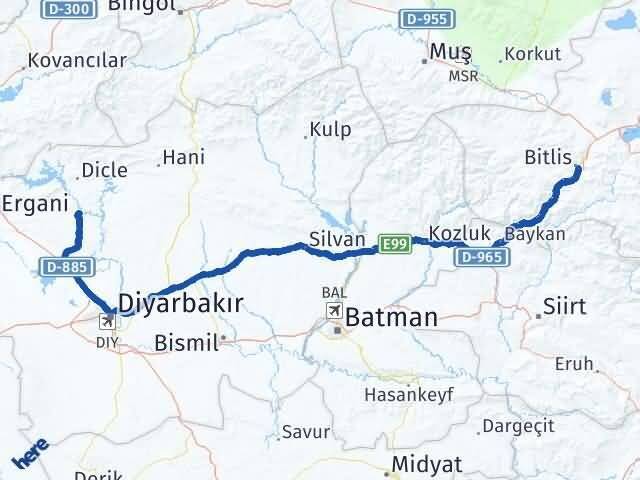 Bitlis Eğil Diyarbakır Arası Kaç Km - Yol Haritası