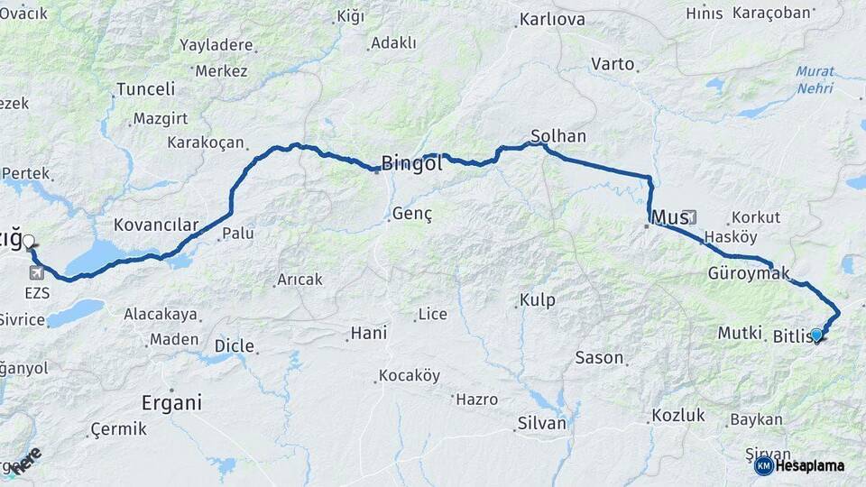 Bitlis Elazığ Arası Kaç Km - Yol Haritası