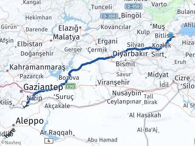 Bitlis Elbeyli Kilis Arası Kaç Km - Yol Haritası