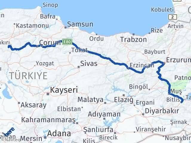 Bitlis Eldivan Çankırı Arası Kaç Km - Yol Haritası