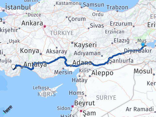 Bitlis Elmalı Antalya Arası Kaç Km - Yol Haritası