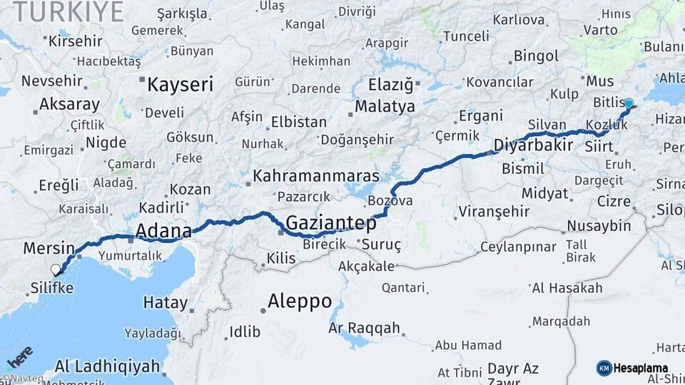 Bitlis Erdemli Mersin Arası Kaç Km - Yol Haritası
