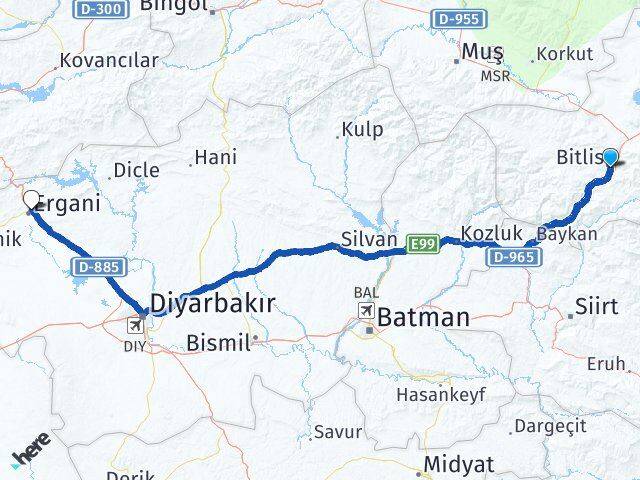 Bitlis Ergani Diyarbakır Arası Kaç Km - Yol Haritası
