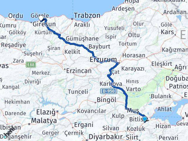 Bitlis Espiye Giresun Arası Kaç Km - Yol Haritası