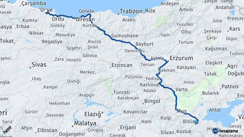 Bitlis Fatsa Ordu Arası Kaç Km - Yol Haritası