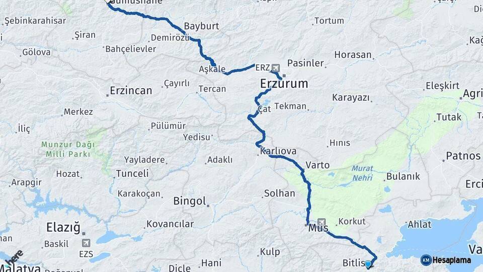 Bitlis Gümüşhane Arası Kaç Km - Yol Haritası