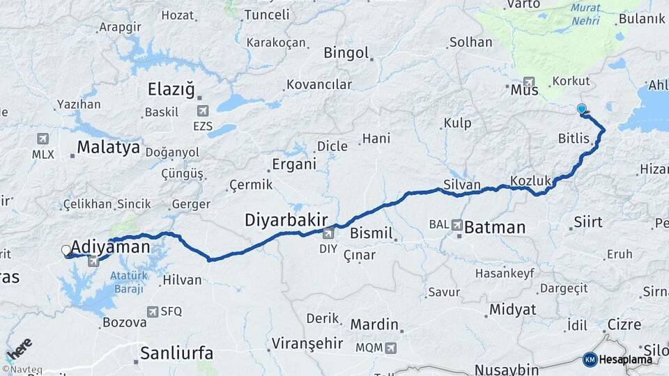 Bitlis Güroymak Adıyaman Arası Kaç Km - Yol Haritası