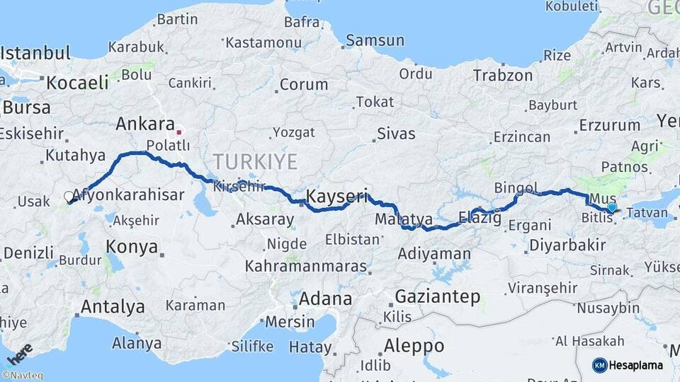 Bitlis Güroymak Afyonkarahisar Arası Kaç Km - Yol Haritası