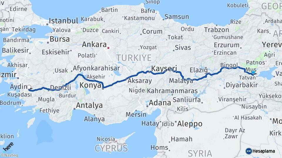 Bitlis Güroymak Aydın Arası Kaç Km - Yol Haritası