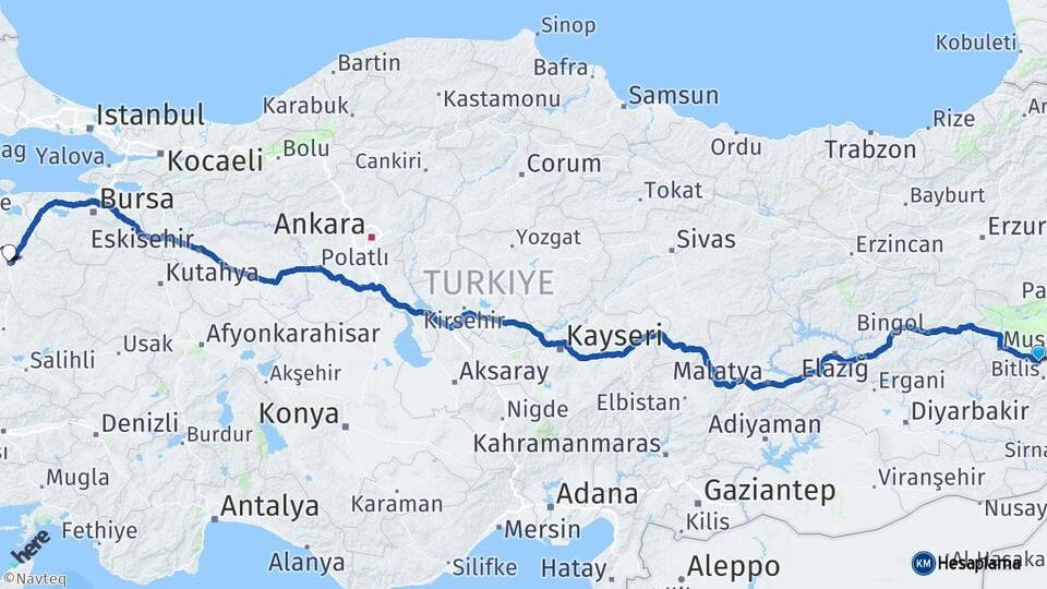 Bitlis Güroymak Balıkesir Arası Kaç Km - Yol Haritası