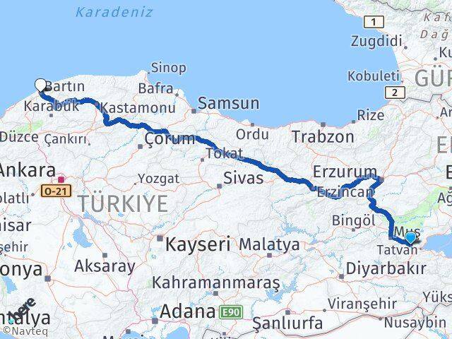 Bitlis Güroymak Bartın Arası Kaç Km - Yol Haritası