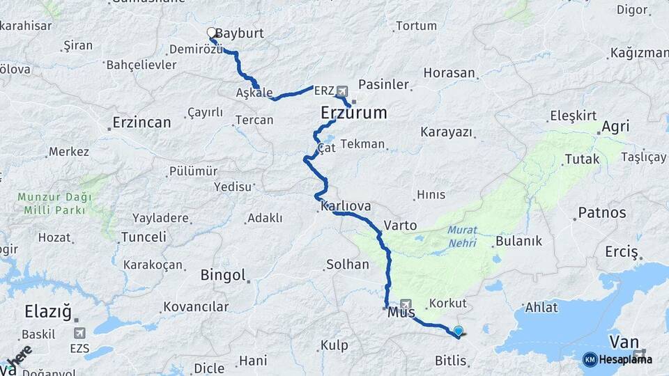 Bitlis Güroymak Bayburt Arası Kaç Km - Yol Haritası
