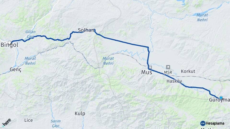 Bitlis Güroymak Bingöl Arası Kaç Km - Yol Haritası