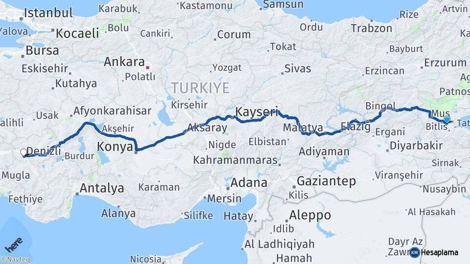Bitlis Güroymak Denizli Arası Kaç Km - Yol Haritası