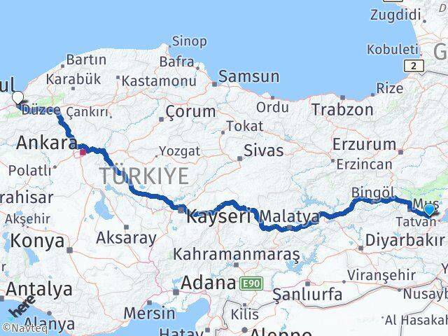 Bitlis Güroymak Düzce Arası Kaç Km - Yol Haritası