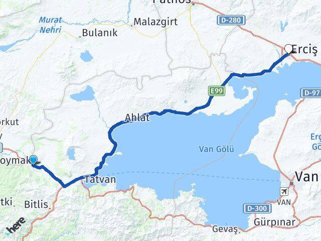 Bitlis Güroymak Erciş Van Arası Kaç Km - Yol Haritası