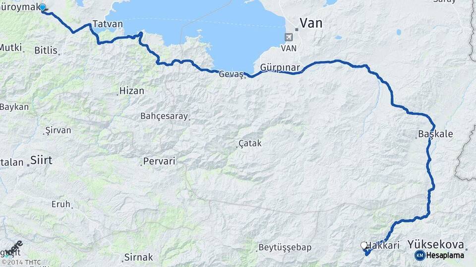 Bitlis Güroymak Hakkari Arası Kaç Km - Yol Haritası