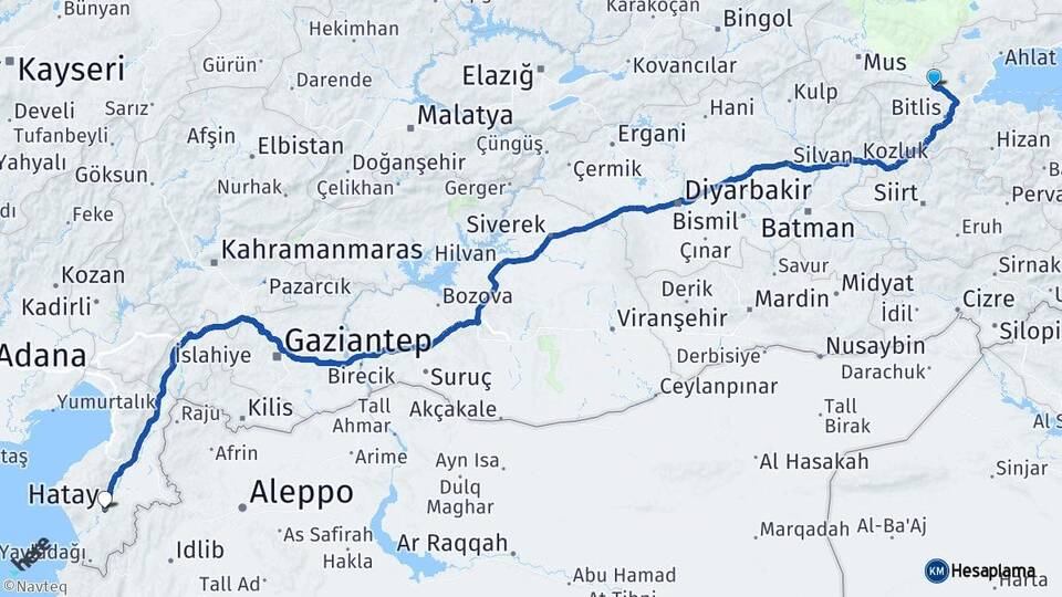 Bitlis Güroymak Hatay Arası Kaç Km - Yol Haritası