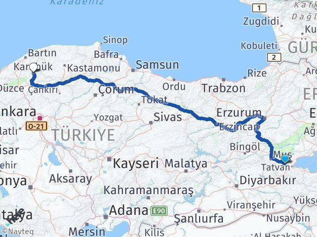 Bitlis Güroymak Karabük Arası Kaç Km - Yol Haritası