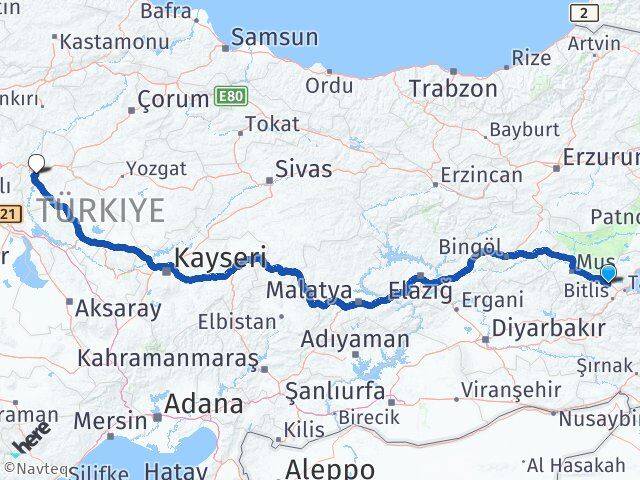 Bitlis Güroymak Kırıkkale Arası Kaç Km - Yol Haritası