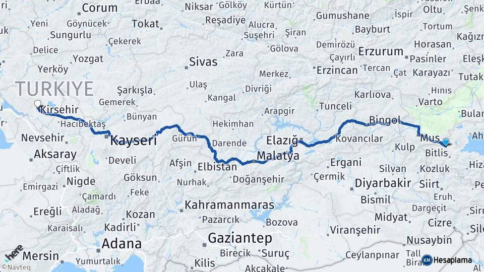 Bitlis Güroymak Kırşehir Arası Kaç Km - Yol Haritası
