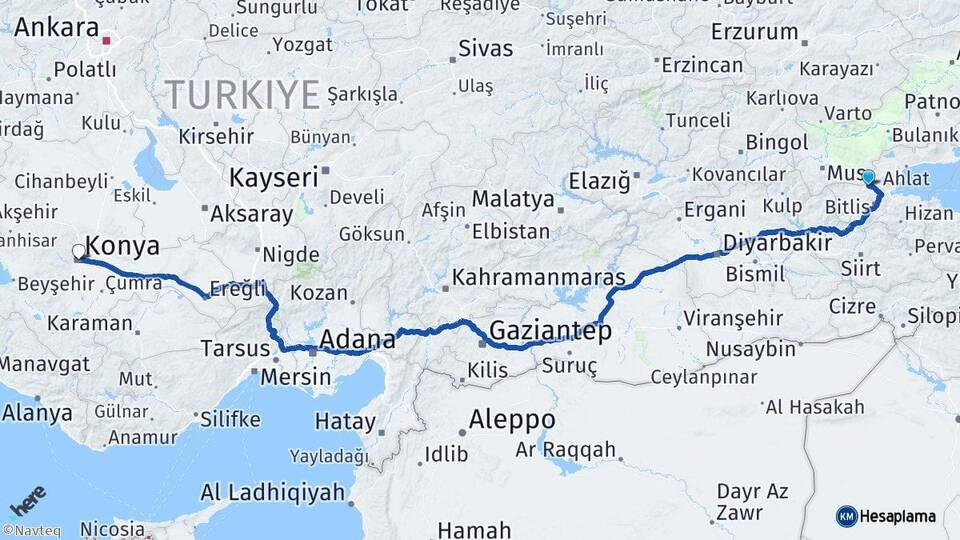 Bitlis Güroymak Konya Arası Kaç Km - Yol Haritası