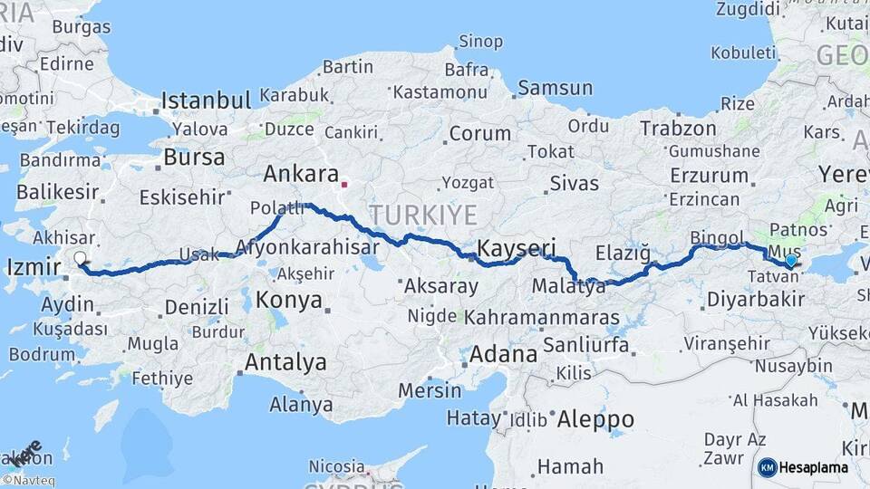 Bitlis Güroymak Manisa Arası Kaç Km - Yol Haritası