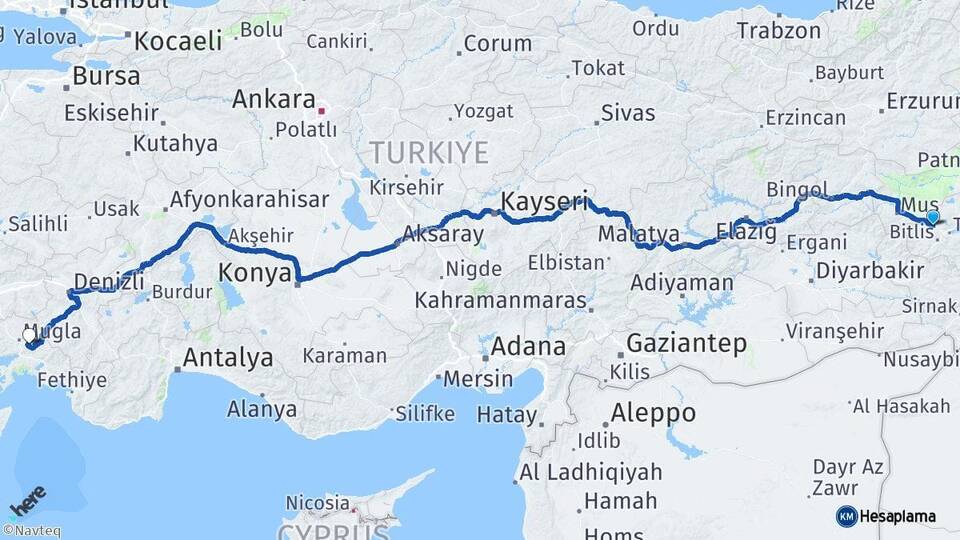 Bitlis Güroymak Muğla Arası Kaç Km - Yol Haritası
