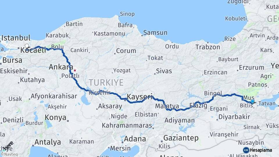 Bitlis Güroymak Sakarya Arası Kaç Km - Yol Haritası