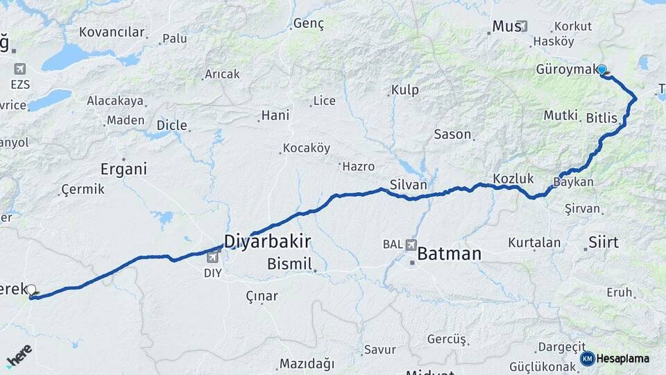 Bitlis Güroymak Siverek Şanlıurfa Arası Kaç Km - Yol Haritası