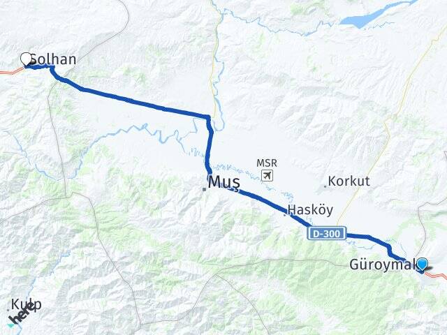 Bitlis Güroymak Solhan Bingöl Arası Kaç Km - Yol Haritası