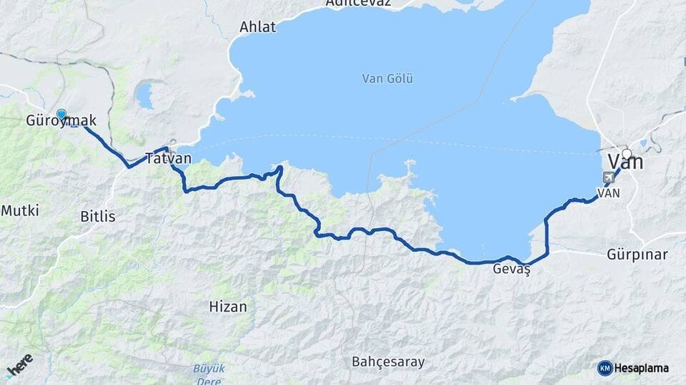 Bitlis Güroymak Van Arası Kaç Km - Yol Haritası