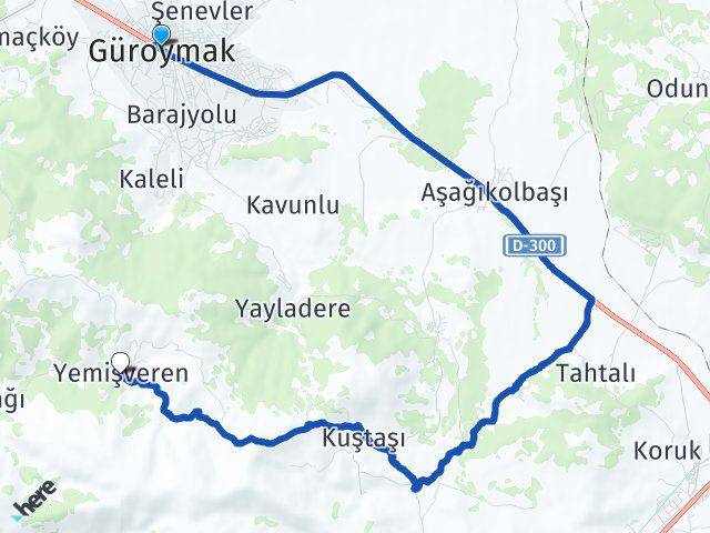 Bitlis Güroymak Yemişveren Güroymak Arası Kaç Km - Yol Haritası