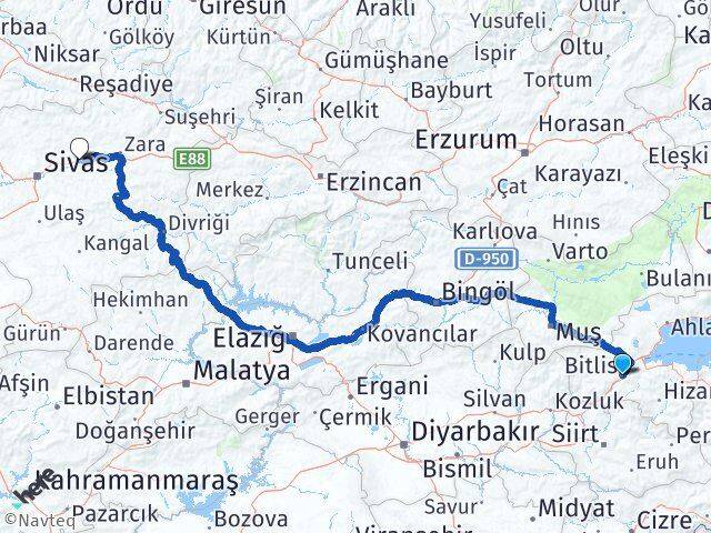 Bitlis Hafik Sivas Arası Kaç Km - Yol Haritası