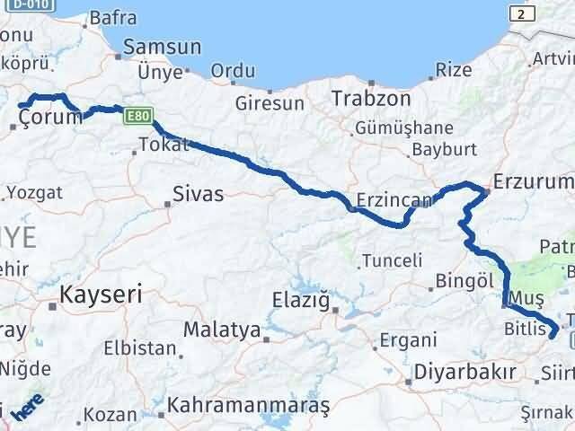 Bitlis Hamamözü Amasya Arası Kaç Km - Yol Haritası