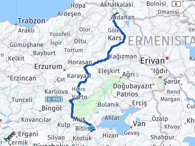 Bitlis Hanak Ardahan Arası Kaç Km - Yol Haritası