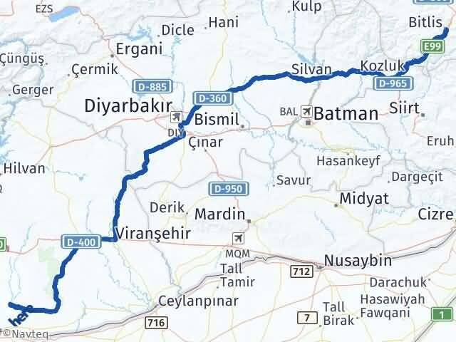 Bitlis Harran Şanlıurfa Arası Kaç Km - Yol Haritası