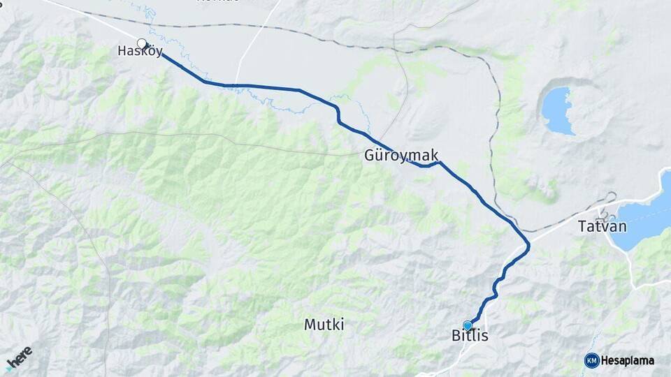 Bitlis Hasköy Muş Arası Kaç Km - Yol Haritası