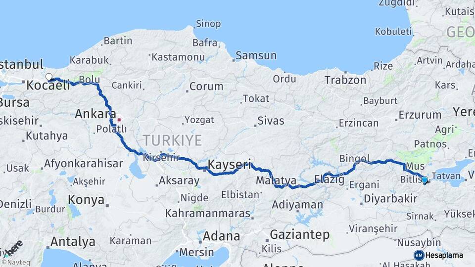Bitlis Hendek Sakarya Arası Kaç Km - Yol Haritası