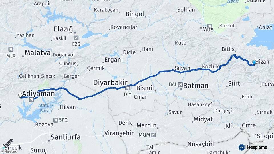 Bitlis Hizan Adıyaman Arası Kaç Km - Yol Haritası
