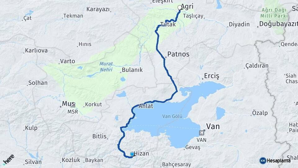 Bitlis Hizan Ağrı Arası Kaç Km - Yol Haritası