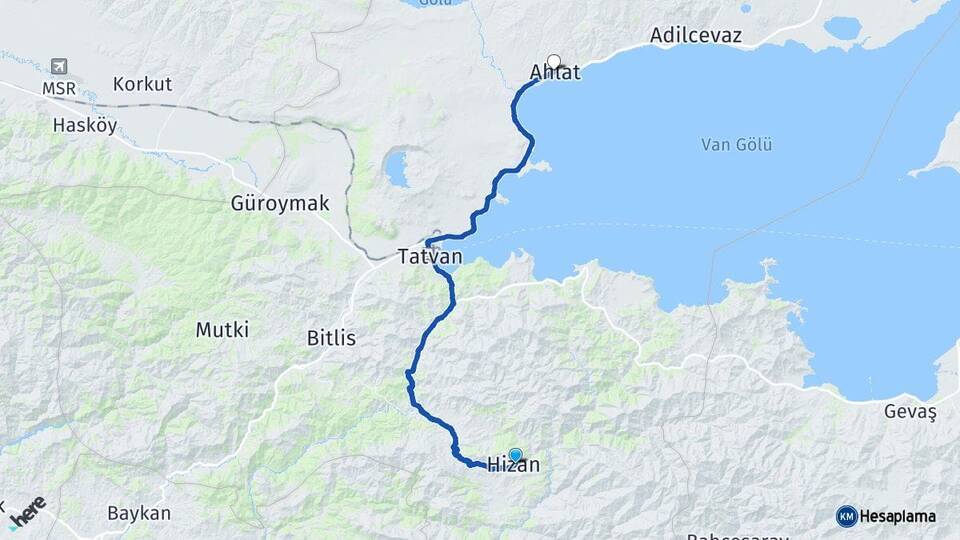 Bitlis Hizan Ahlat Arası Kaç Km - Yol Haritası