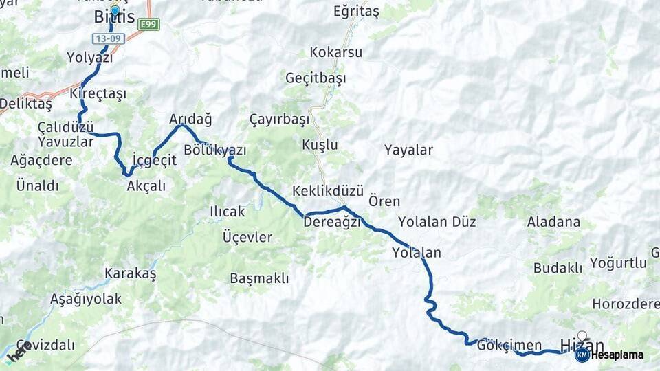 Bitlis Hizan Arası Kaç Km - Yol Haritası