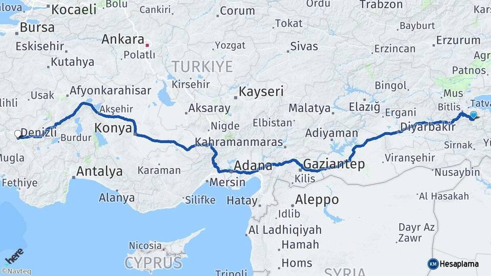 Bitlis Hizan Denizli Arası Kaç Km - Yol Haritası